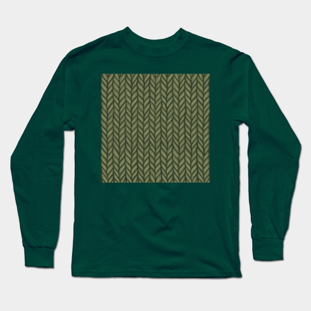 Green Knit Pattern Drawing Long Sleeve T-Shirt by Slightly Unhinged